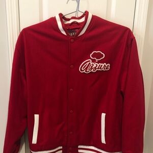 Azzure Denim Adult 4XL Wool Varsity Jacket w Patch & Chainstitch Embroidery Red